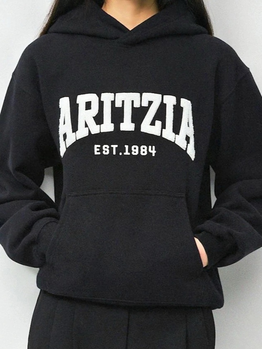 Aritzia Cozy Sweatfleece Perfect Hoodie Graphic Pullover Black
